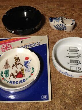 4X ASHTRAYS ROSENTHAL STUDIO COFFEE FLAMINGO HILTON CERAMIC CLOG SHOE WINDMILL